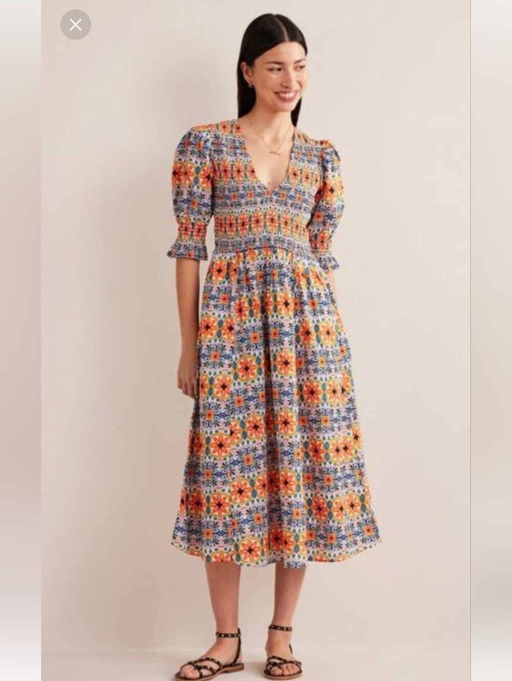 BODEN Smocked Bodice Midi Tapestry Stripe Dress Size 2P Like New!